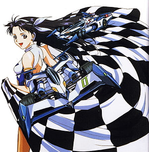Future GPX Cyber Formula Anime Illustration with Racing Cars and Checkered Flag HD phone wallpaper