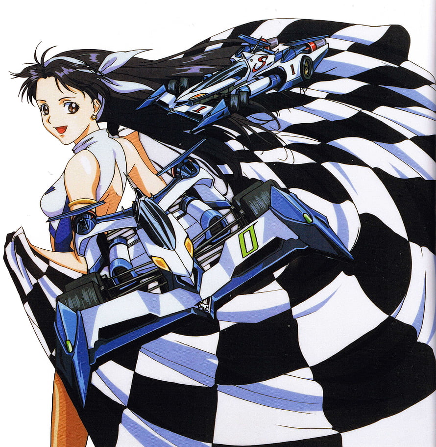 Future GPX Cyber Formula Anime Illustration with Racing Cars and Checkered Flag HD phone wallpaper