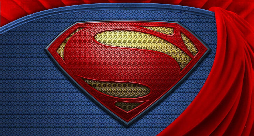 Superman S-Shield Emblem on Textured Blue Suit with Flowing Red Cape HD wallpaper