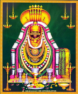 Sri Annamalaiyar Deity Portrait with Ornate Garlands and Temple Offerings HD phone wallpaper