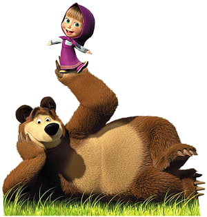 Masha and the Bear 3D Animation Wallpaper with Cute Girl on Brown Bear HD phone wallpaper