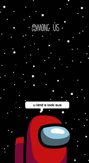 Red Crewmate Character From Among Us In Starry Space With Speech Bubble HD phone wallpaper
