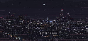 8-bit pixel art cityscape at night with illuminated skyscrapers and starry sky HD wallpaper