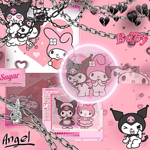 Kuromi and My Melody Sanrio Character Collage with Chains and Pink Aesthetic HD phone wallpaper