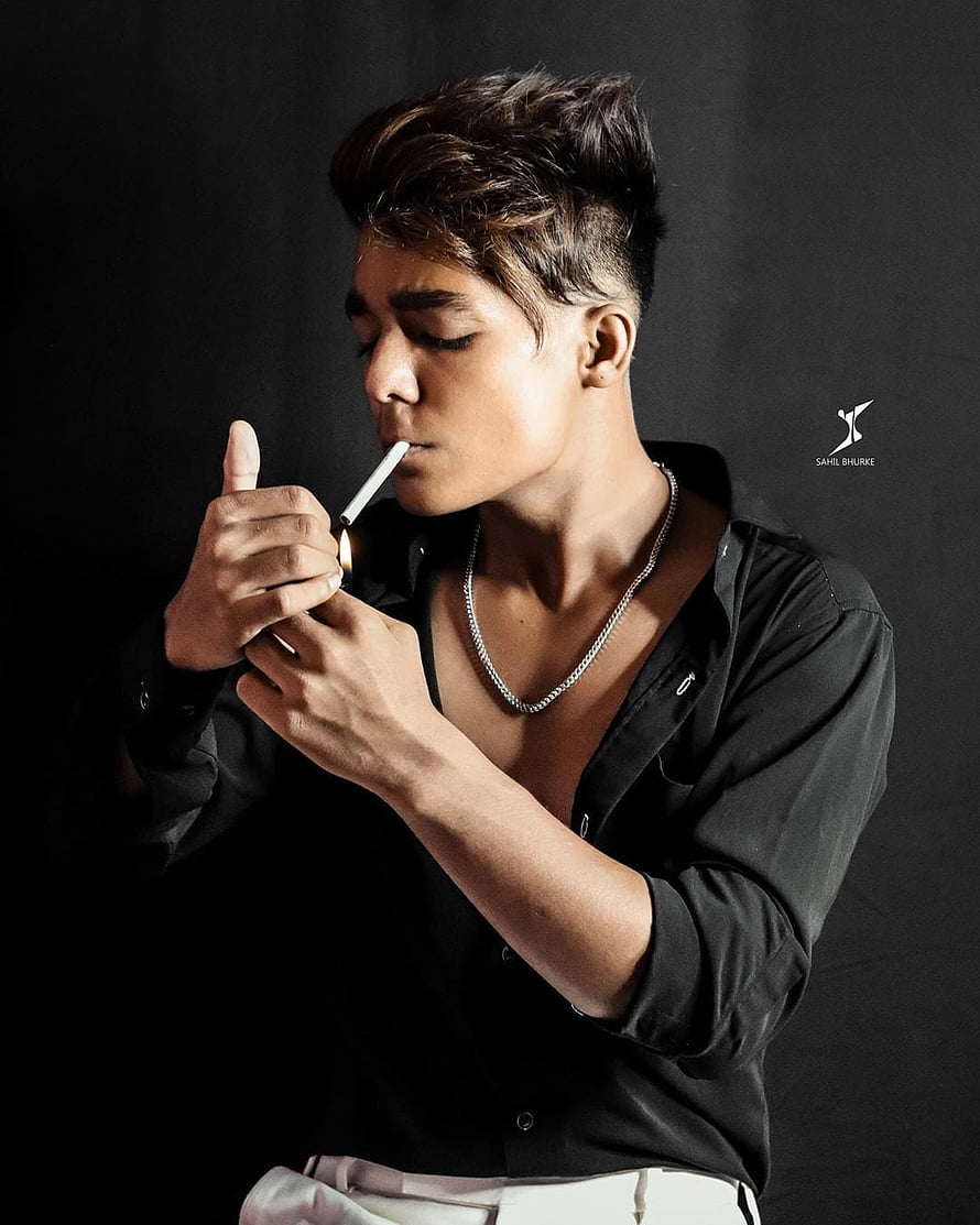 Rohit Zinjurke Studio Portrait Smoking a Cigarette in Black Shirt HD phone wallpaper