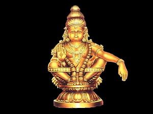 Golden Lord Ayyappa Statue in Meditative Pose on Black Background HD wallpaper