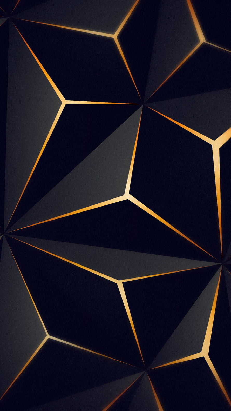 Dark Geometric Faceted Pattern with Glowing Gold Lines and Triangular Shapes HD phone wallpaper
