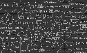 Handwritten Mathematical Formulas and Geometric Diagrams on a Dark Chalkboard Background HD wallpaper