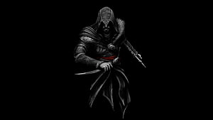 Assassin's Creed Ezio in Dark Hooded Robes Holding Hidden Blade HD wallpaper