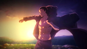 Eren Yeager in a dramatic sunset scene from Attack on Titan anime HD wallpaper