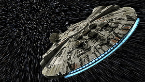 Millennium Falcon Starship in Hyperspace with Starfield Background HD wallpaper