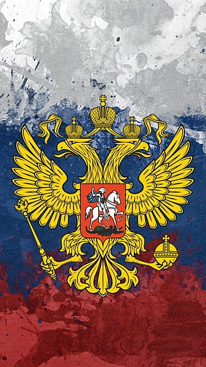 Russia National Emblem Double-Headed Eagle on Grunge Tricolor Background HD phone wallpaper