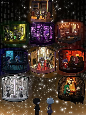Library of Ruina Chibi Character Collage in Cozy Library Scenes HD phone wallpaper