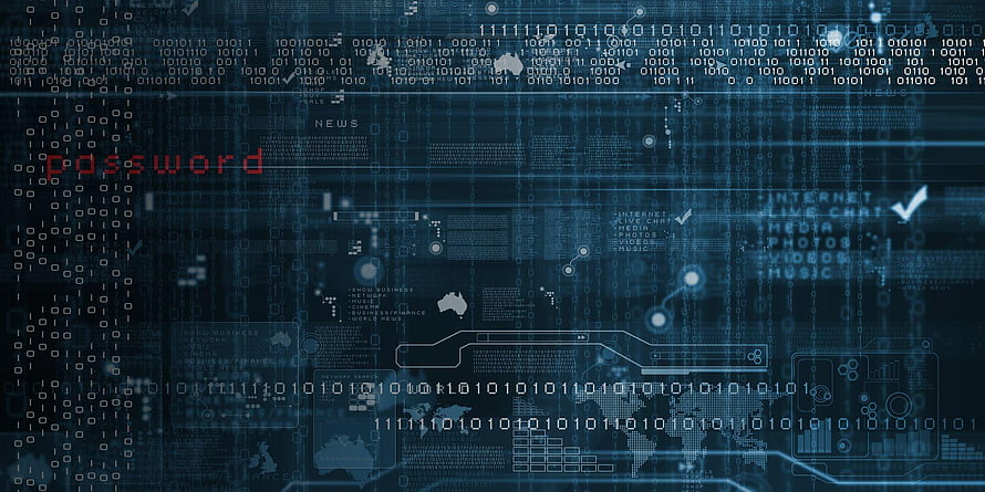 Cybersecurity Digital Interface with Binary Code and Network Data Visualization HD wallpaper