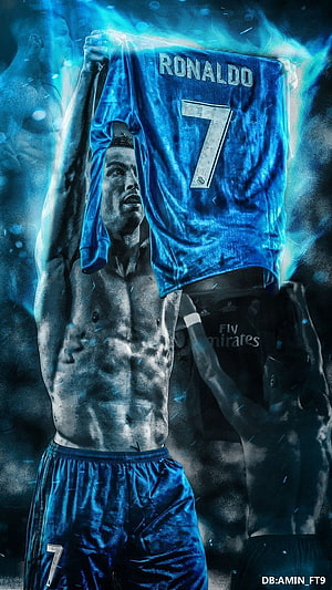 Cristiano Ronaldo Real Madrid Number 7 Jersey Dramatic Blue Digital Art HD phone wallpaper