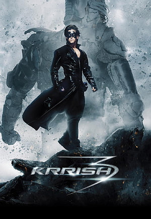 Krrish 3 Superhero Standing on Rock with Giant Statue Behind in Dramatic Cinematic Poster HD phone wallpaper