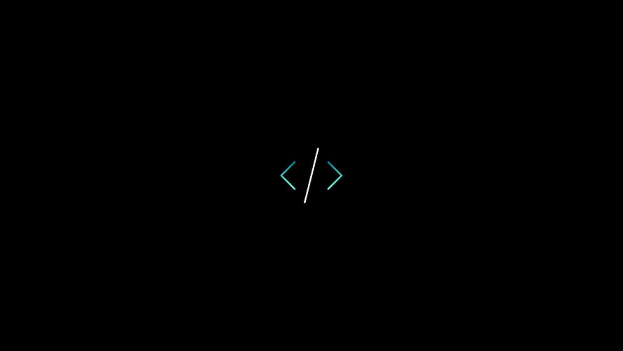 Minimalist Coding Symbol on Black Background with Cyan and White Accents HD wallpaper