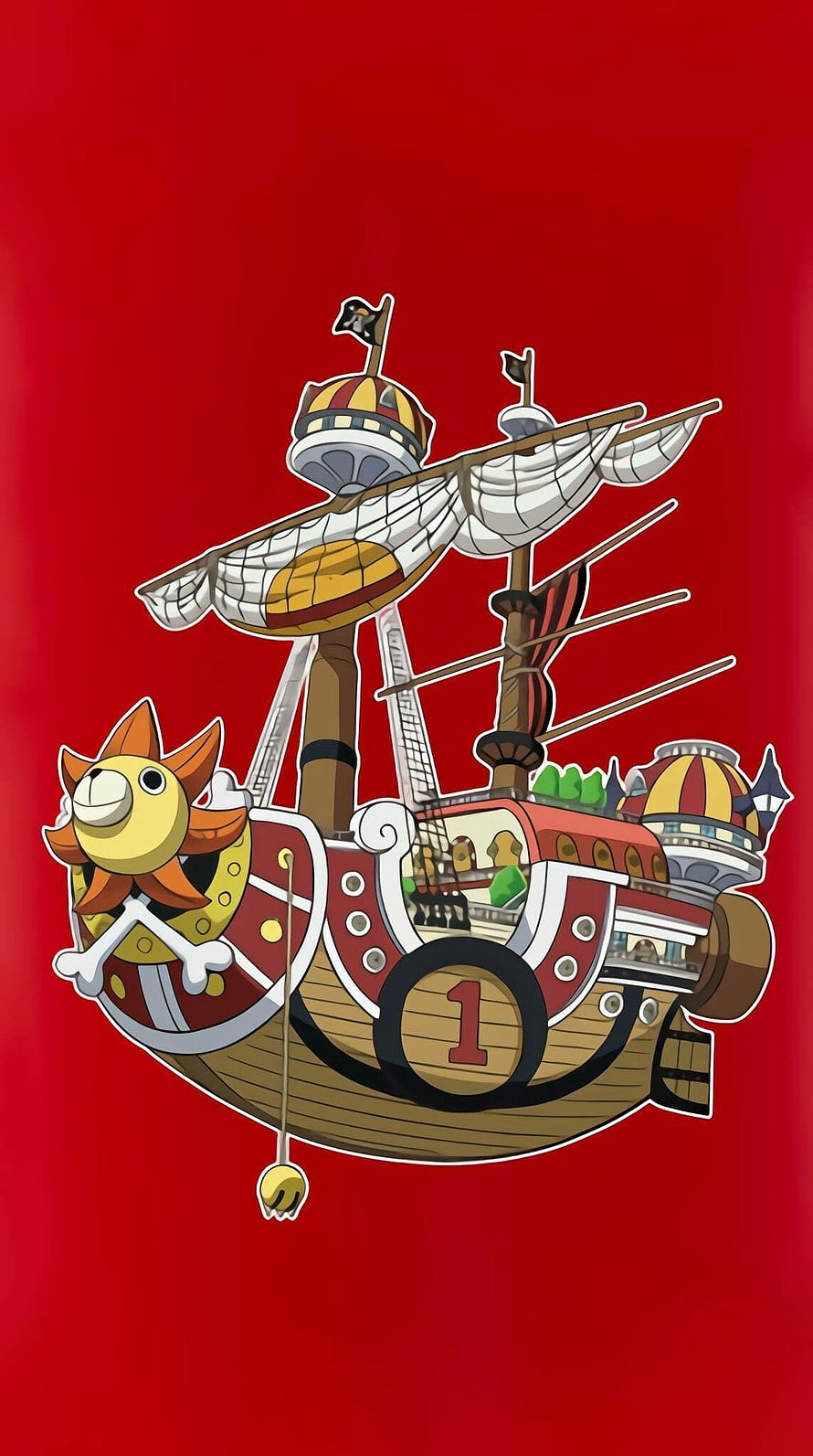 Thousand Sunny Pirate Ship from One Piece on Vibrant Red Background HD phone wallpaper