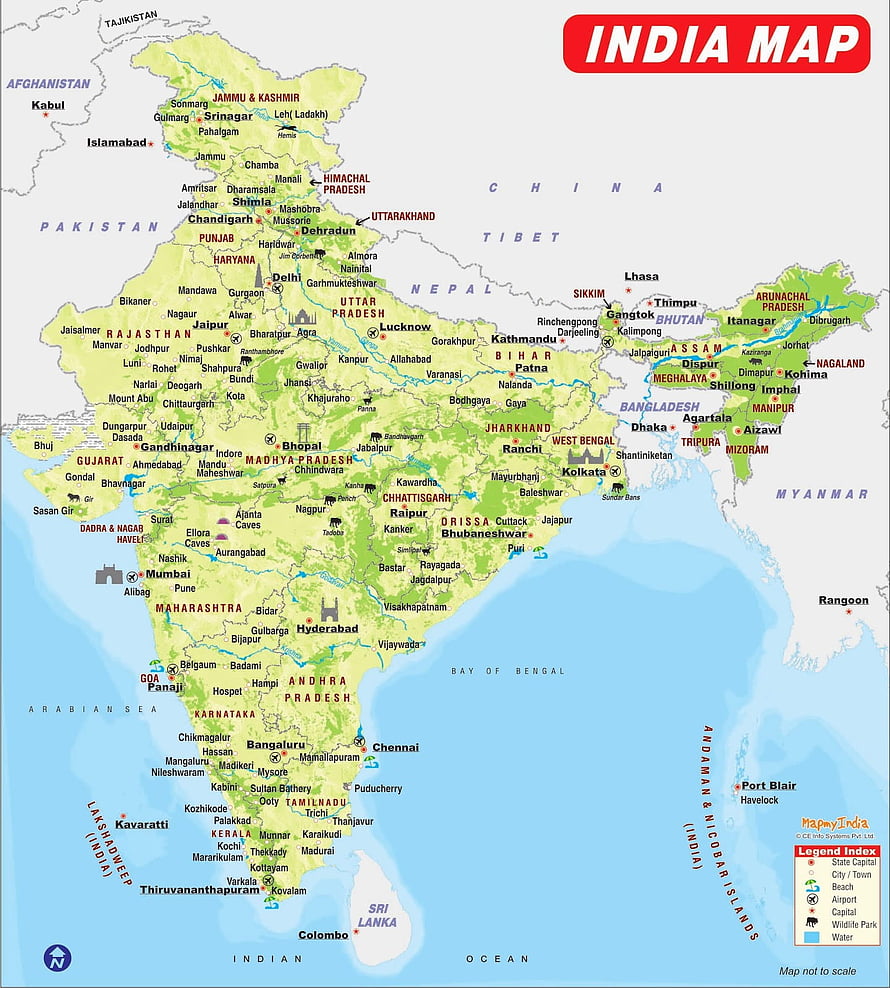 Detailed Political Map of India Showing All States, Cities, and Major Rivers HD phone wallpaper