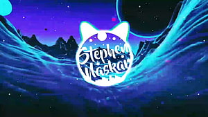 Stephen Maskar Glowing Cat Logo Against Cosmic Nebula and Alien Landscape HD wallpaper