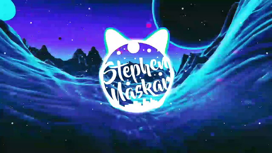 Stephen Maskar Glowing Cat Logo Against Cosmic Nebula and Alien Landscape HD wallpaper