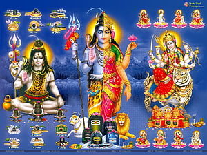 Ardhnarishwar Hindu Deity Illustration with Shiva, Parvati, and Durga on Tiger HD wallpaper