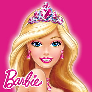 Barbie Princess with Diamond Crown and Pink Earrings on Vibrant Magenta Background HD phone wallpaper
