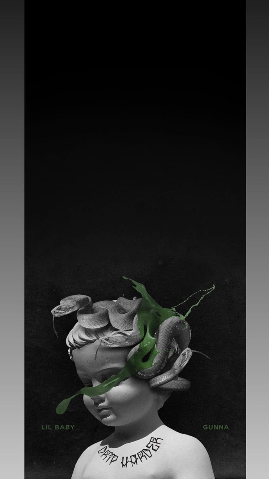 Medusa Statue with Green Paint Drip and Drip Harder Text on Dark Background HD phone wallpaper