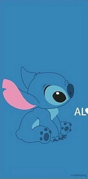 Stitch Sitting on Blue Background with Pink Ear and Large Eyes HD phone wallpaper