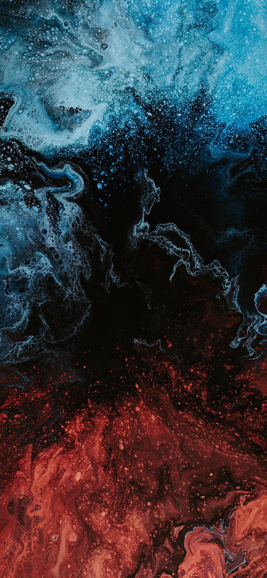 Abstract Fluid Art with Swirling Blue and Red Ink Patterns on Dark Background HD phone wallpaper