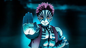 Akaza Demon Slayer Anime Character With Pink Hair And Blue Markings HD wallpaper
