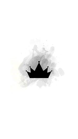 Minimalist Black Crown Icon on White Watercolor Splash Background HD phone wallpaper