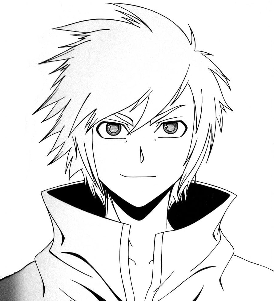 Anime Boy Line Art Portrait with Spiky Hair and High Collar HD phone wallpaper