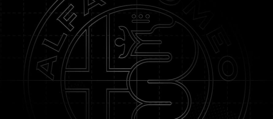 Alfa Romeo Emblem Blueprint Design on Black Background HD wallpaper