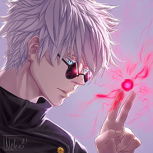 Gojo Satoru Anime Character with Red Energy Orb and Sunglasses HD phone wallpaper