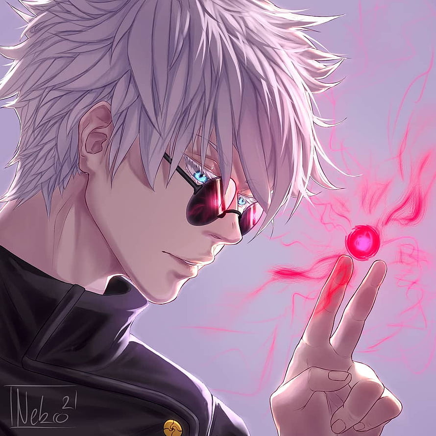 Gojo Satoru Anime Character with Red Energy Orb and Sunglasses HD phone wallpaper