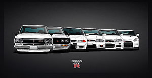 Nissan GT-R Evolution Lineup: Six Generations of Iconic Skyline and R35 Models HD wallpaper