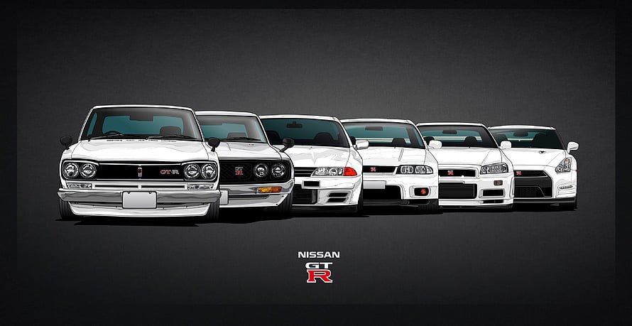 Nissan GT-R Evolution Lineup: Six Generations of Iconic Skyline and R35 Models HD wallpaper