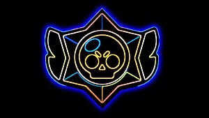 Brawl Stars Neon Emblem with Glowing Skull and Star Design on Black Background HD wallpaper