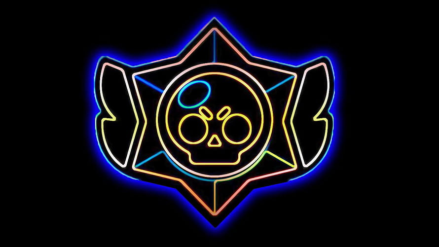 Brawl Stars Neon Emblem with Glowing Skull and Star Design on Black Background HD wallpaper
