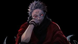 Akaza from Demon Slayer in a dark red robe with glowing red eyes and a sinister smile HD wallpaper