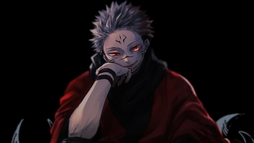 Akaza from Demon Slayer in a dark red robe with glowing red eyes and a sinister smile HD wallpaper