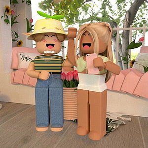 Cute Roblox Boy and Girl Best Friends in a Sunny Garden Setting HD phone wallpaper