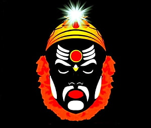Koragajja God Traditional Mask Art with Glowing Crown and Black Background HD wallpaper