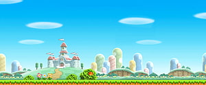 Super Mario Bros World 1 Castle Background with Pastel Mushroom Kingdom Landscape HD wallpaper