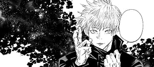 Gojo Satoru Jujutsu Kaisen Black and White Manga Panel with Dark Ink Splatter Background HD wallpaper