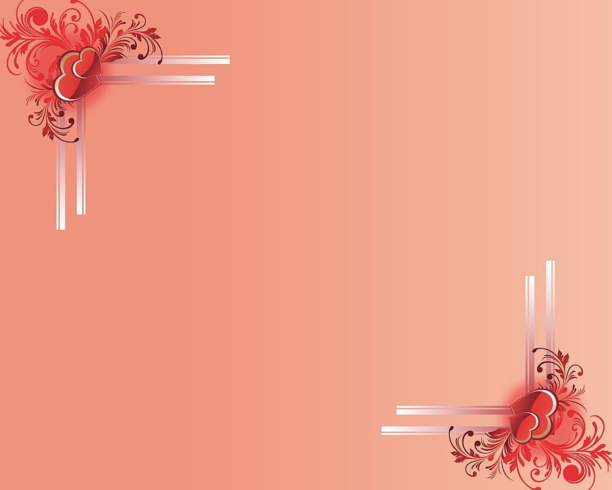 Romantic Coral Floral Corner Frame with Red Hearts and Elegant Scrollwork HD wallpaper