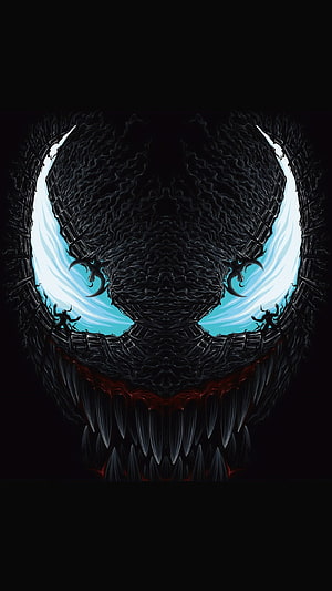 Venom Symmetrical Digital Art with Glowing Eyes and Sharp Teeth HD phone wallpaper