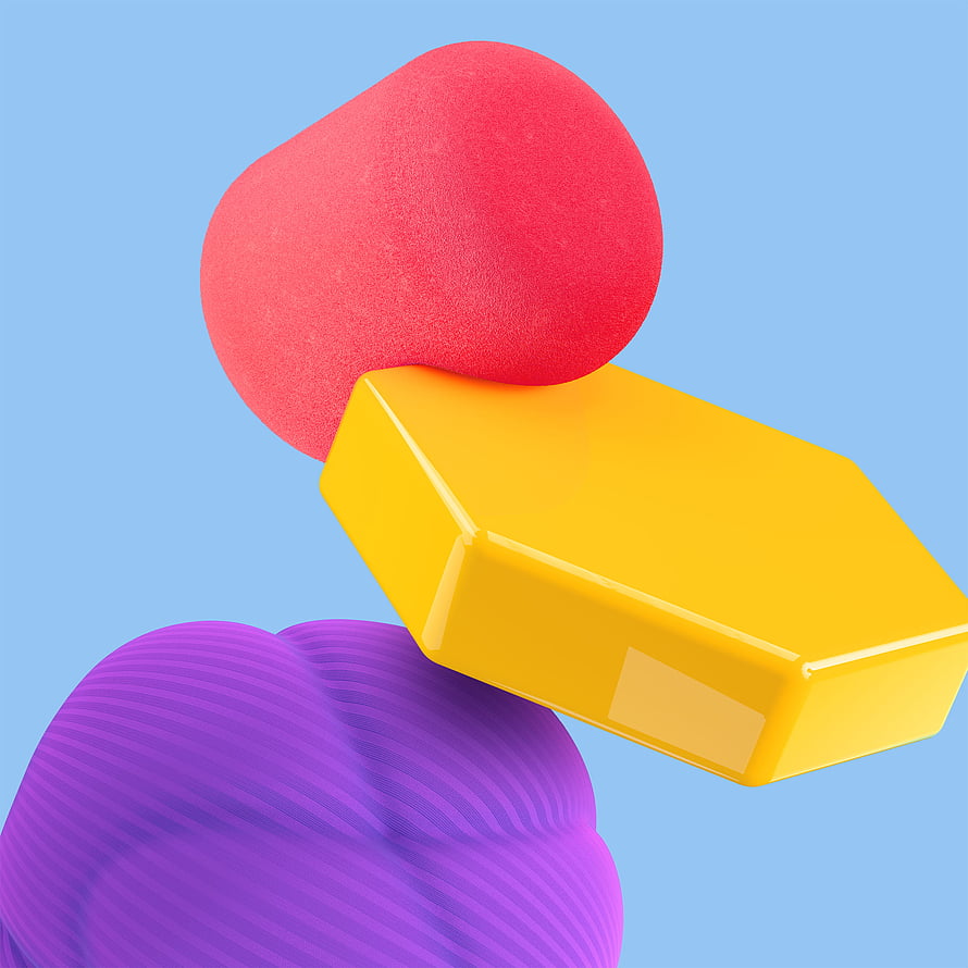 Vibrant 3D Abstract Shapes with Matte and Glossy Textures on Blue Background HD phone wallpaper