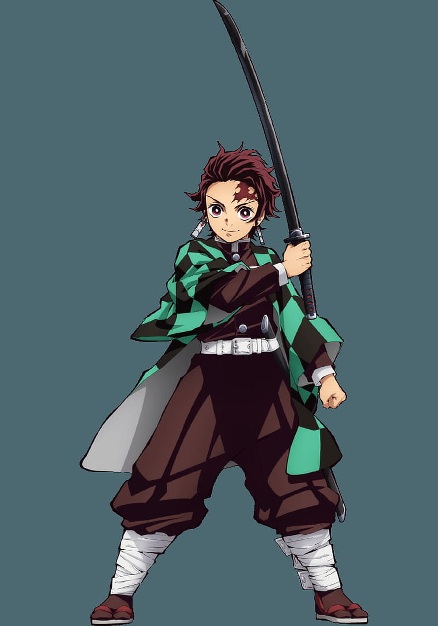 Tanjiro Kamado from Demon Slayer in Green Checkered Haori Holding Katana HD phone wallpaper